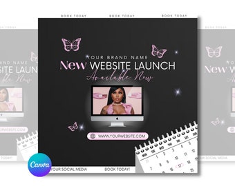 Mall för webbplatslansering, bokningssajt, möten, webbbanner, marknadsföring i sociala medier, Canva-flyermall