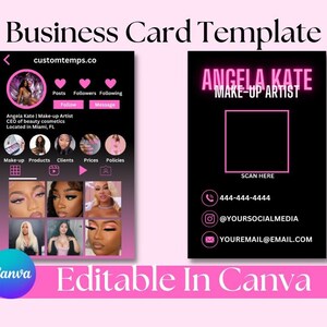 Instagram Visitenkarte, bearbeitbare Visitenkarte, Visitenkartenvorlage, Make-up Artist, Nail, Lash, Hair, Fashion
