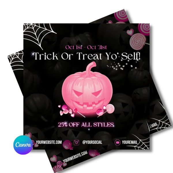 Halloween Trick or treat flyer, sale flyer, promotion flyer, Hair, nails, lashes, make-up, Canva flyer template