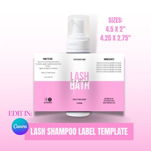 DIY Lash Foam label, lash shampoo template, eyelash cleanser, lash brand, lash extension, lash label CANVA template