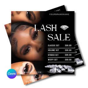 DIY lash Price list Flyer, lash Flyer, lash Price list, lashes, lash tech, lash extensions, full set, lash sale, Canva Template