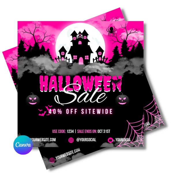 Halloween sale Flyer, Halloween booking flyer, halloween party flyer, Pink halloween flyer, CANVA Flyer template