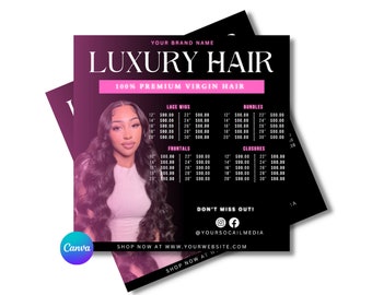 DIY Hair Price list Flyer, Hair Flyer, Hair Price list, Hair, Hairstylist, hairstyle, wig, wig installs, hair bundles, Canva Template