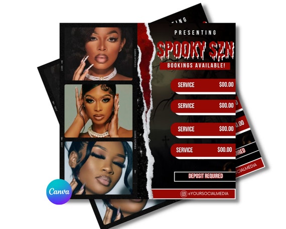 Spooky Szn flyer, October Bookings available flyer template, Available Now, October Appointments Flyer, Halloween, Hair, Lashes, Nails, Wigs