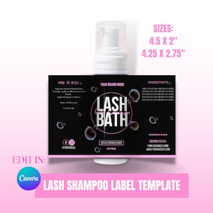 DIY Lash Foam label, lash shampoo template, eyelash cleanser, lash brand, lash extension, lash label CANVA template