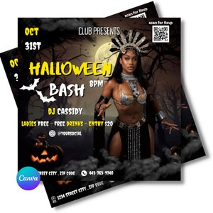 Halloween Bash Flyer, Halloween Party Flyer, Halloween Einladung, Halloween Event, Canva Vorlage