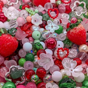 Strawberry Garden Bead Soup - 1 oz Aesthetic bead and charm mix for crafting, jewelry making, and more!