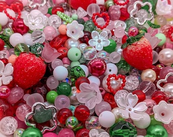 Strawberry Garden Bead Soup - 1 oz Aesthetic bead and charm mix for crafting, jewelry making, and more!