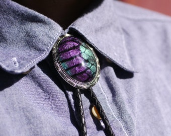 Dragon Scales Bolo Tie | Painted Snakeskin Purple Green Fantasy Cosplay Necklace Necktie