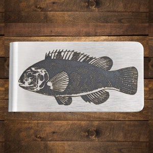 Clip para billetes Tautog Fish - Acero inoxidable grabado