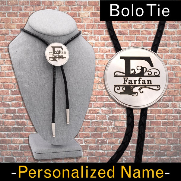 Personalized Name Bolo Tie ~ Stainless Steel & Leather Monogram Initials Braided Leather Cord Custom Colors +Adjustable Length Western Style