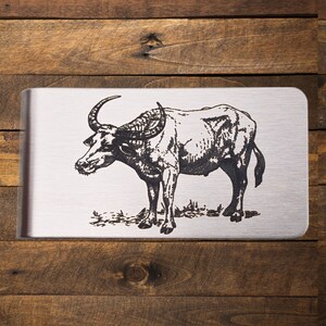 Water Buffalo Money Clip - Engraved Stainless Steel