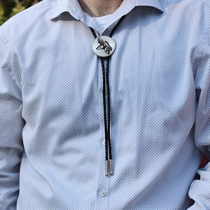 Pronghorn Antelope Bolo Tie ~ Engraved Stainless Steel & Leather