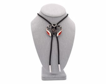 Bull Skull Feather Fetish Western Vintage Bolo Tie by Award Design Medals