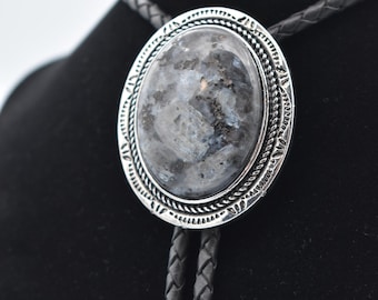 Black Labradorite Stone Bolo Tie