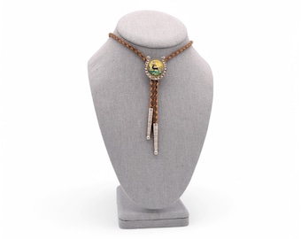 Horseshoe Rhinestones Deer Image Vintage Bolo Tie