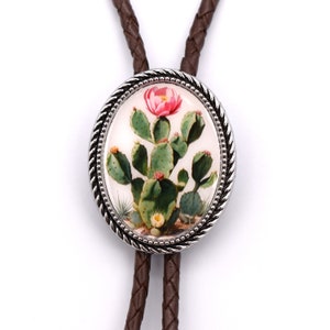 Prickly Pear Cactus Flower Bolo Tie