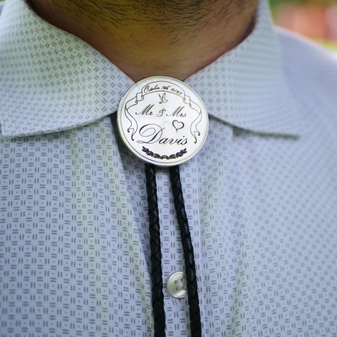 Custom Wedding Bolo Tie ~ Mr & Mrs Bridegroom ~ Stainless Steel ...