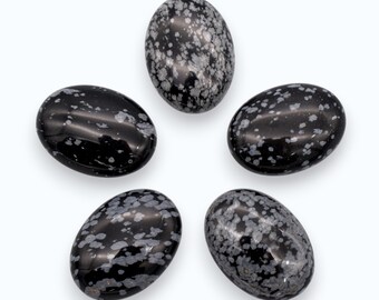 1 Snowflake Obsidian Stone Cabochon 30x22mm