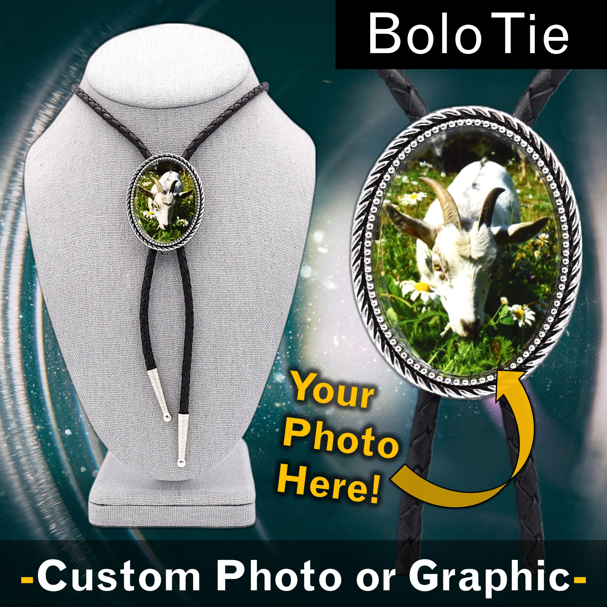 Custom Photo Bolo Ties Made to Order Personalized Adjustable Length