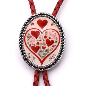 Red Hearts Bolo Tie ~ Custom Cord Colors & Length ~ Valentine Women's Girly Cute Lariat Necklace Tie