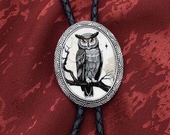 Owl Starry Night Bolo Tie ~ Custom Cord Colors & Length