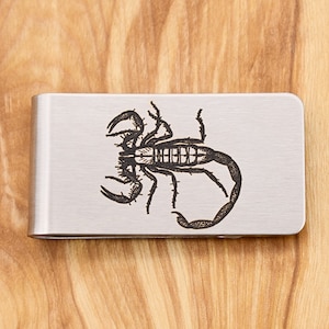 Prendedor de dinheiro Scorpion ~ Aço inoxidável gravado