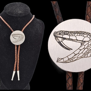 Snake Bolo Tie ~ Engraved Stainless Steel & Leather