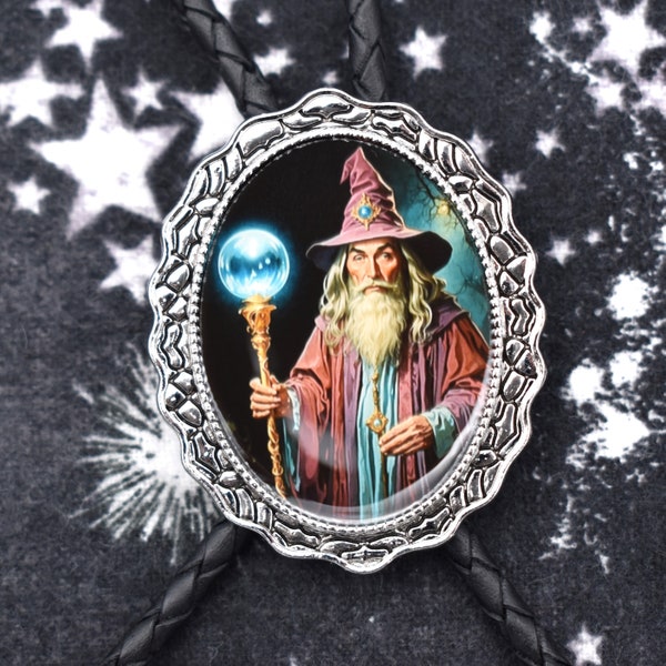Wizard Bolo Tie ~ Custom Cord Colors & Length ~ Magical Fantasy Staff Cosplay Crystal Ball Gift for Man or Woman