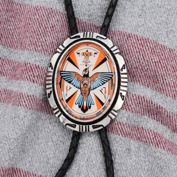 Southwestern Bolo Tie Thunderbird Motif W/Custom Cord Colors & Length