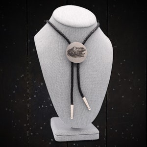 Bullfrog Bolo Tie ~ Engraved Stainless Steel & Leather