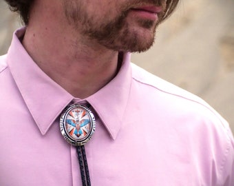 Southwestern Bolo Tie Thunderbird Motif W/Custom Cord Colors & Length