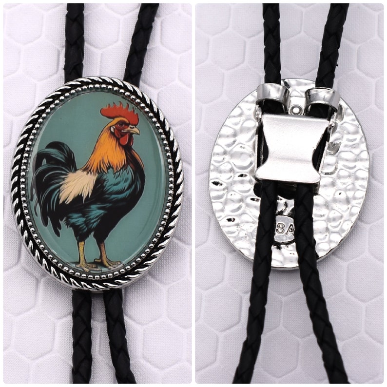 Rooster Bolo Tie ~ Choose Your Cord Colors & Length Brown Black Bola ...