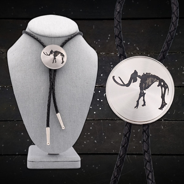 Mammoth Skeleton Bolo Tie - Stainless Steel & Leather