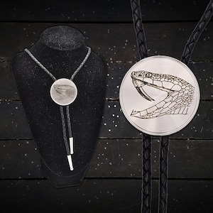 Snake Bolo Tie ~ Engraved Stainless Steel & Leather