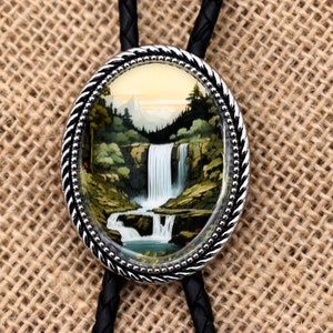 Waterfall Bolo Tie ~ Custom Cord Colors & Length ~ Nature Lover Woods Forest Ecology Camping Gift for Him/Her