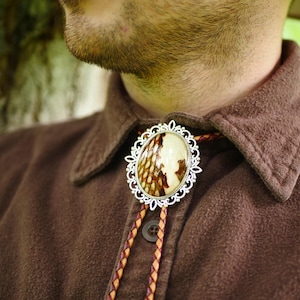 Snakeskin Bolo Tie | Brown & White Western Filigree Bola Necktie