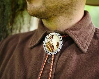 Snakeskin Bolo Tie | Brown & White Western Filigree Bola Necktie