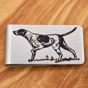 Pointer Hunting Dog Money Clip - Aço inoxidável gravado