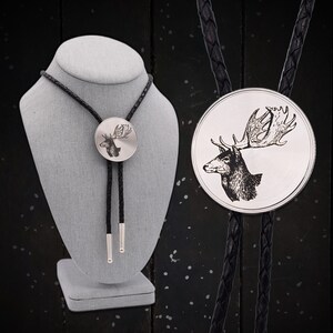 Fallow Deer Bolo Tie ~ Engraved Stainless Steel & Leather