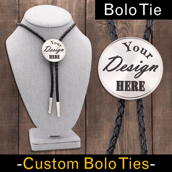 Custom Bolo Tie ~ Made to Order ~ Engraved Stainless Steel Bola Leather String Necktie W/Personalized Length & Colors