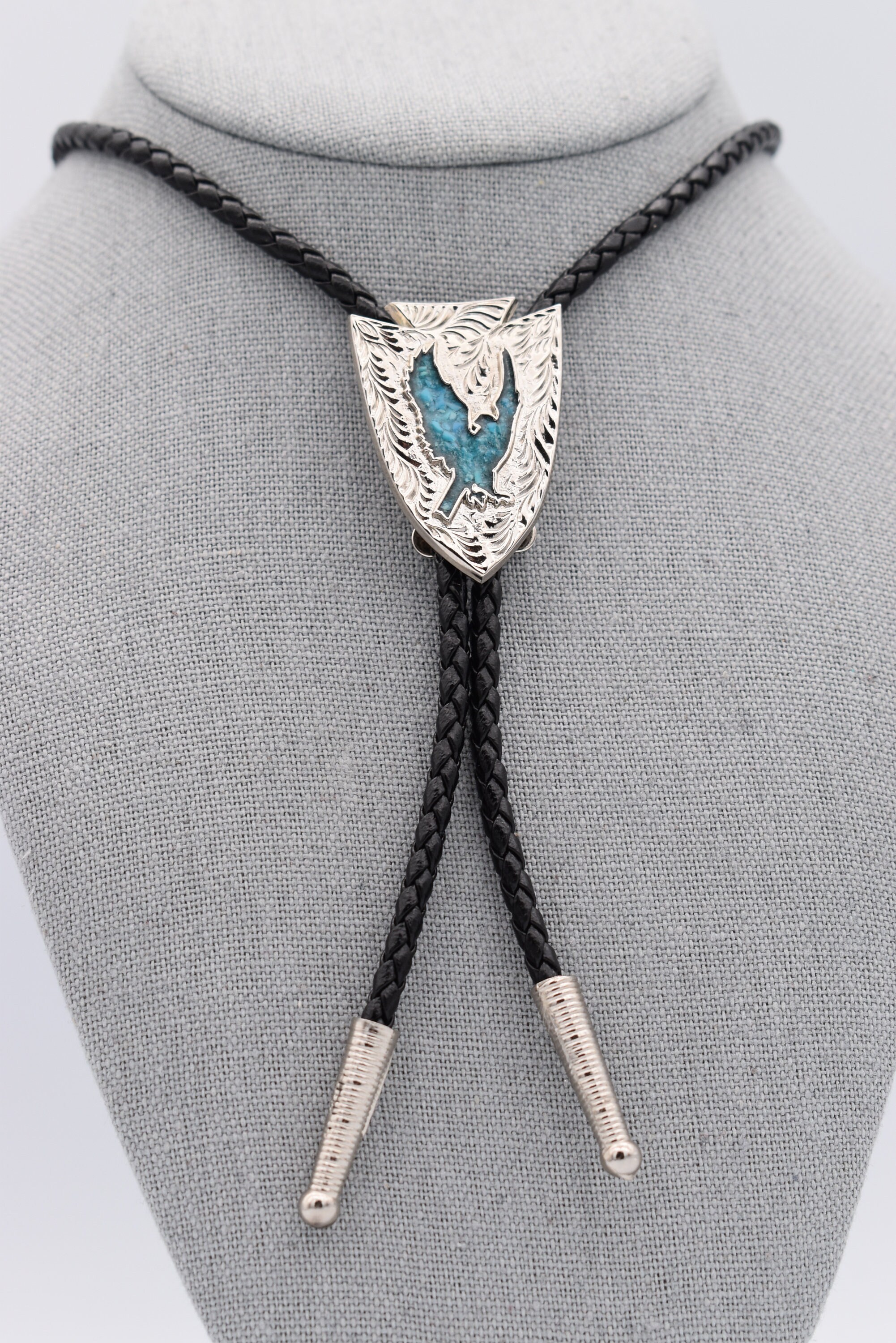 Cravate Bolo Tie Western - Tête De Flèche Avec Aigle Et Turquoise émaillée (unisexe, Neuf)