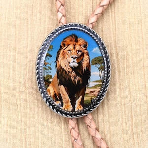 Lion Bolo Tie | Mens or Womens | Africa Plains Predator Big Cat Safari Adventurer Bola Necktie