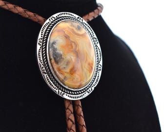 Lace Agate Stone Bolo Tie