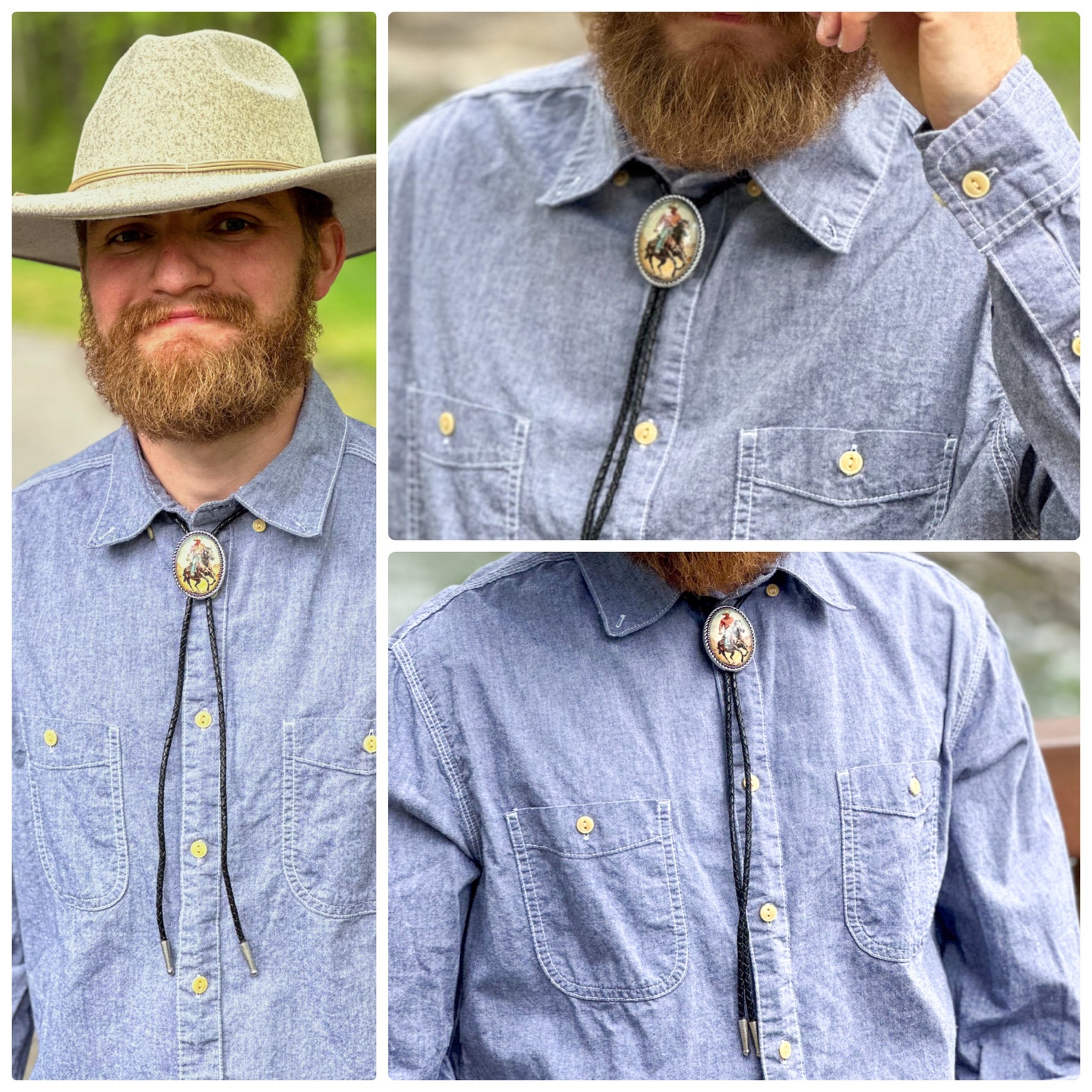 Horseback Cowboy Bolo Tie ~ Personalized Cord Colors & Length Brown ...