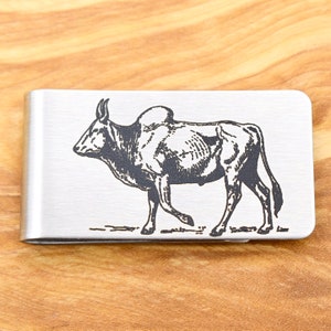 Klips na pieniądze Zebu Cow ~ grawerowana stal nierdzewna