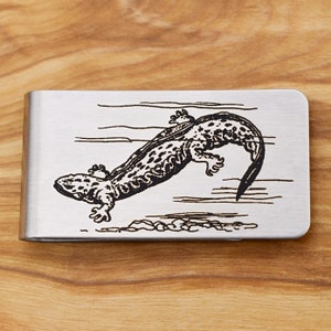 Sujeta billetes Hellbender Newt Salamander ~ Acero inoxidable grabado