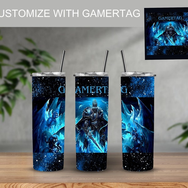 Personalized Gamertag WORLD OF WARCRAFT Wrath of the Lich King 20 0z Skinny Tumbler W/ Lid & Straw | World of Warcraft Gifts | Gamer Gifts