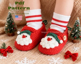 Santa Baby Booties Crochet Pattern PDF, Christmas Baby Shoes, Holiday Infant Slippers