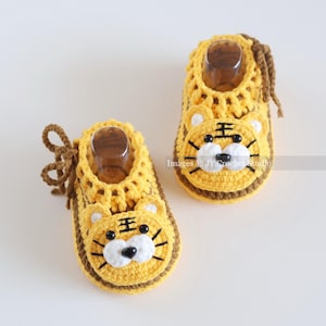 Crochet Tiger Baby Booties: Handmade Cotton Newborn Gift
